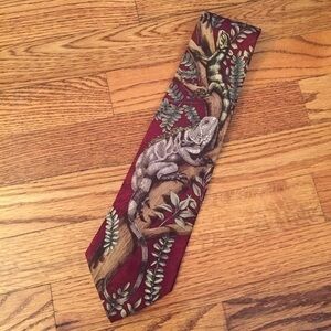Vintage 90s Endangered Species Chico’s Rainforest Lizard 100% Silk Red Men’s Tie